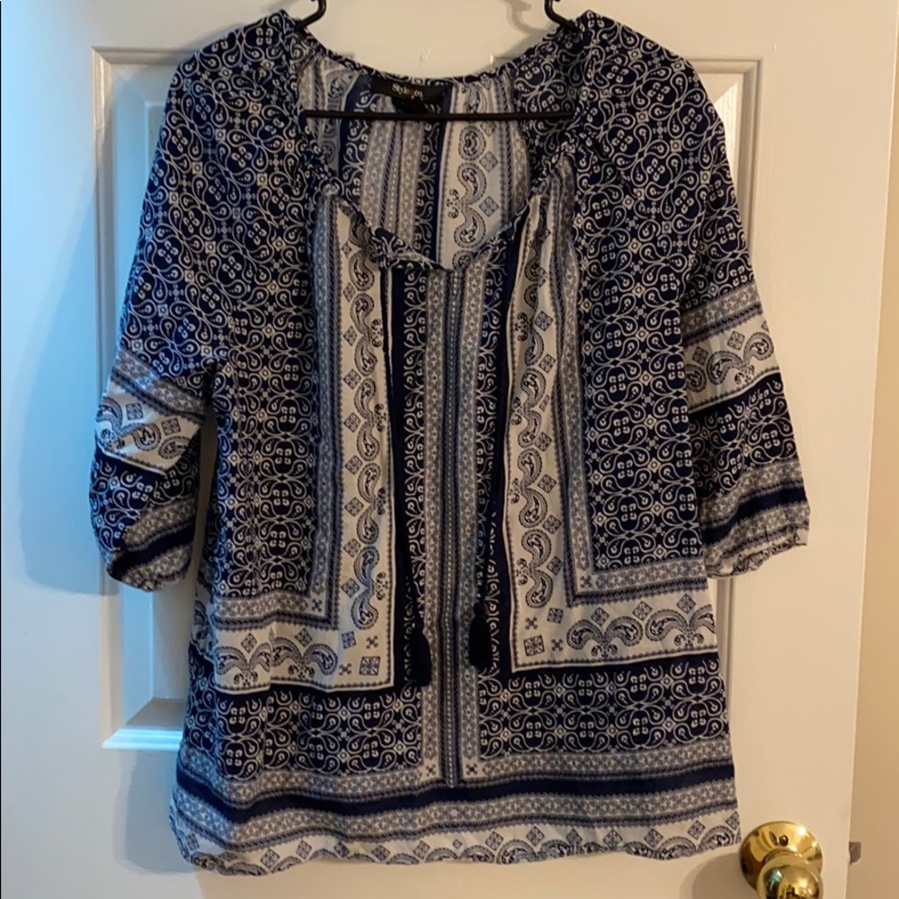 Blue and white paisley Style & Co Top